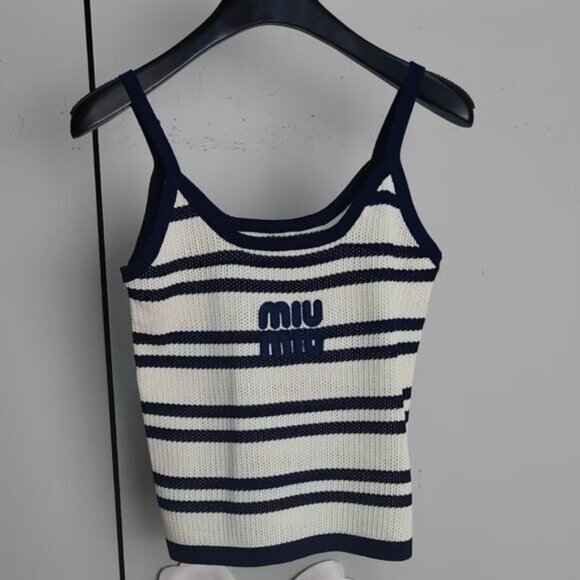 Miu Miu Women's Knit Sports Blue Short Tank Top - Picture 1 of 6